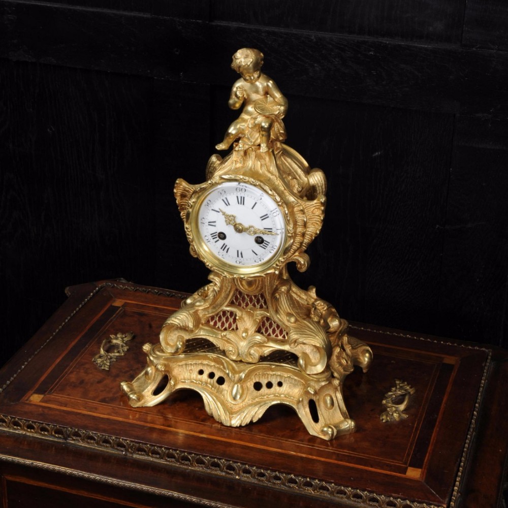 Antique French Gilt Bronze Rococo Boudoir Clock
