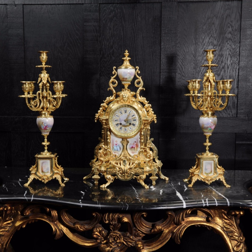 Large Ormolu and Sèvres Porcelain Clock Set