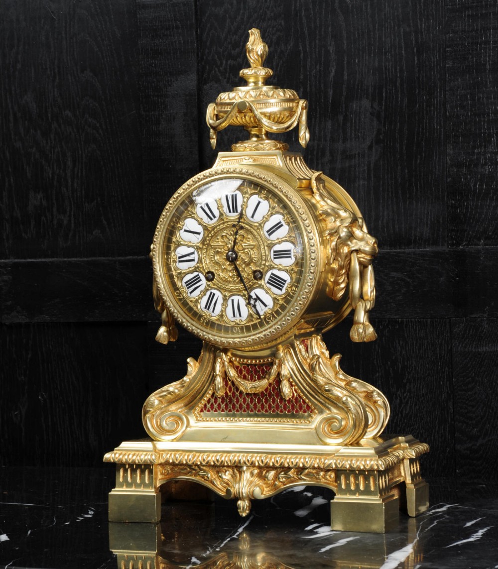 Antique French Gilt Bronze Drum Head Clock by Louis Japy