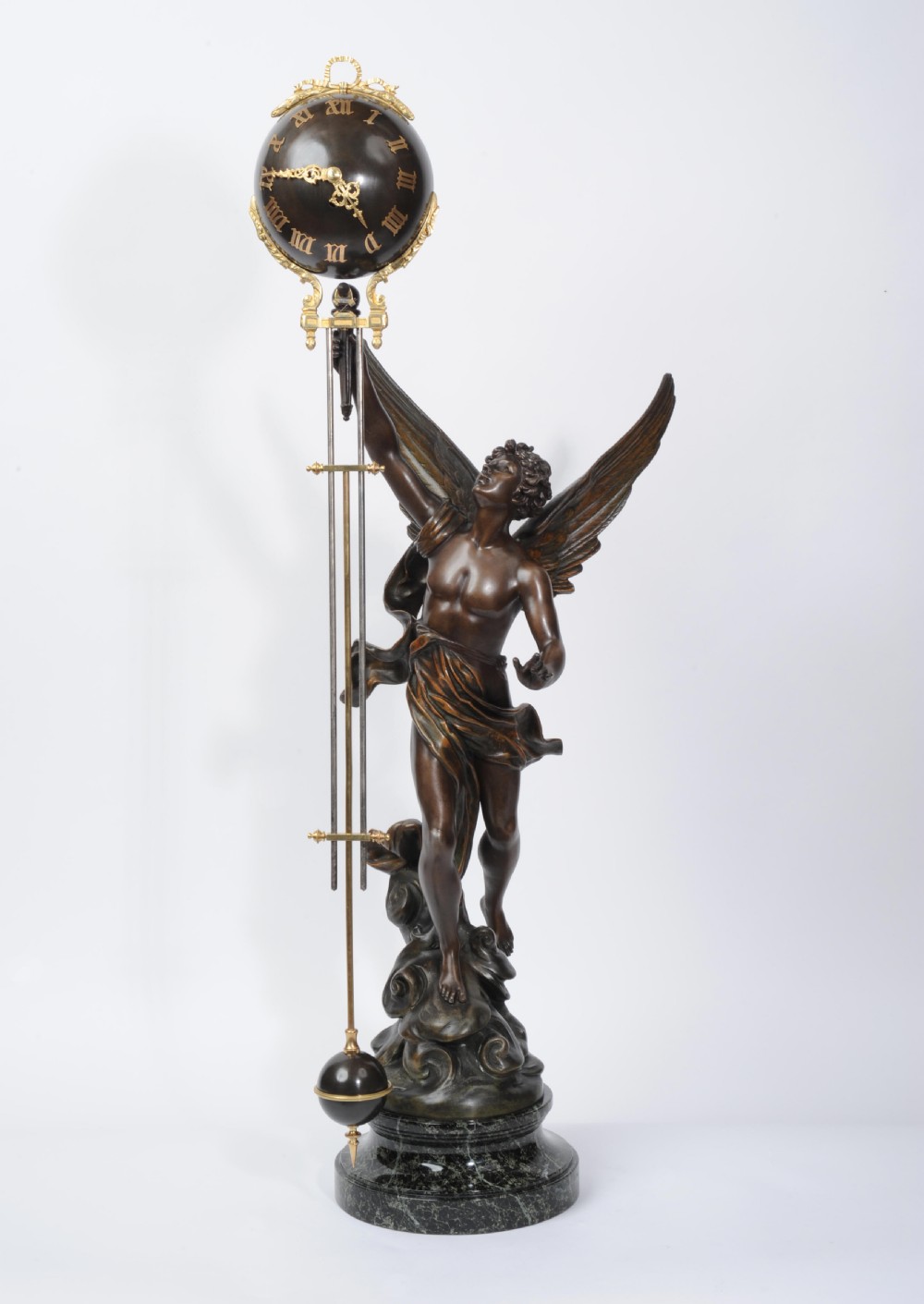 Rare Large Swinging Mystery Clock La Victoire by Émile Bruchon (active 1880 -1910) View II