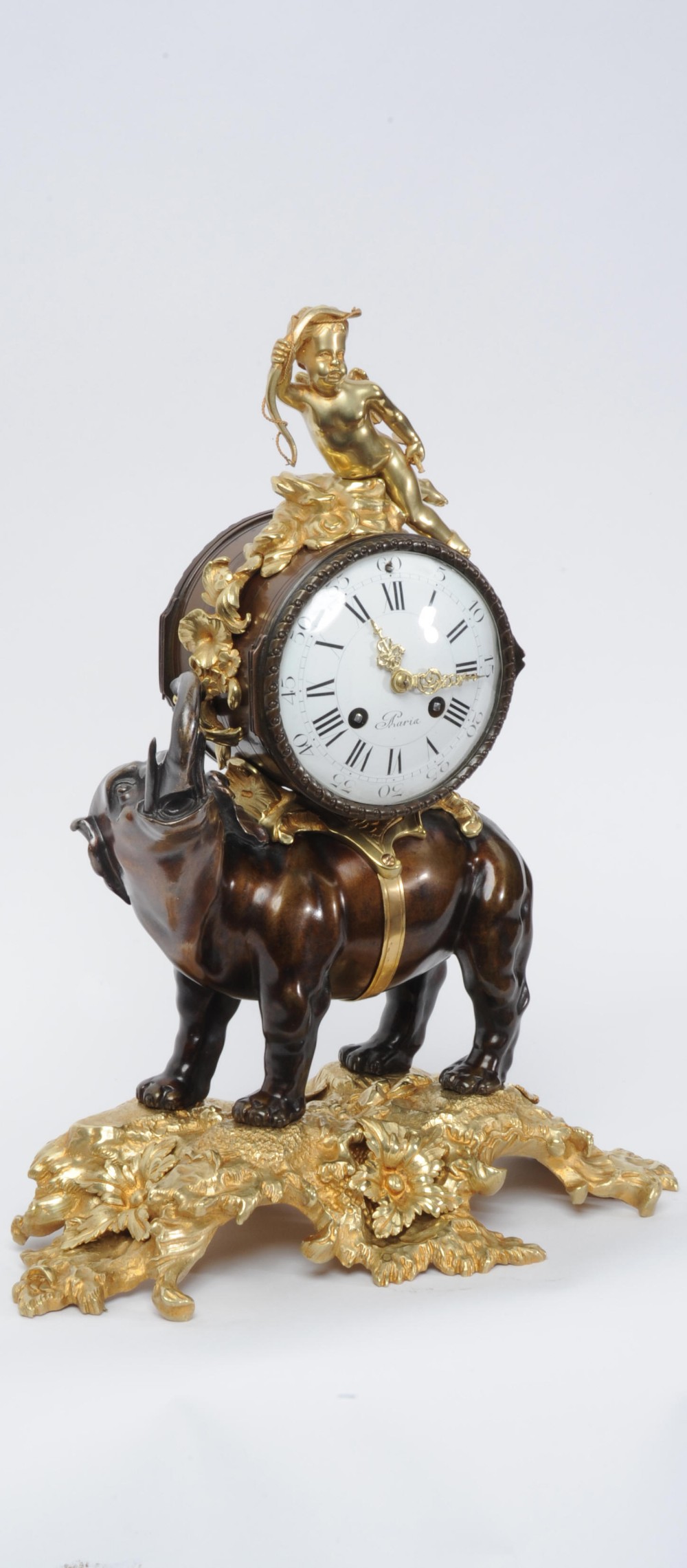 Antique French Bronze and Ormolu Clock - Elephant and Cupid