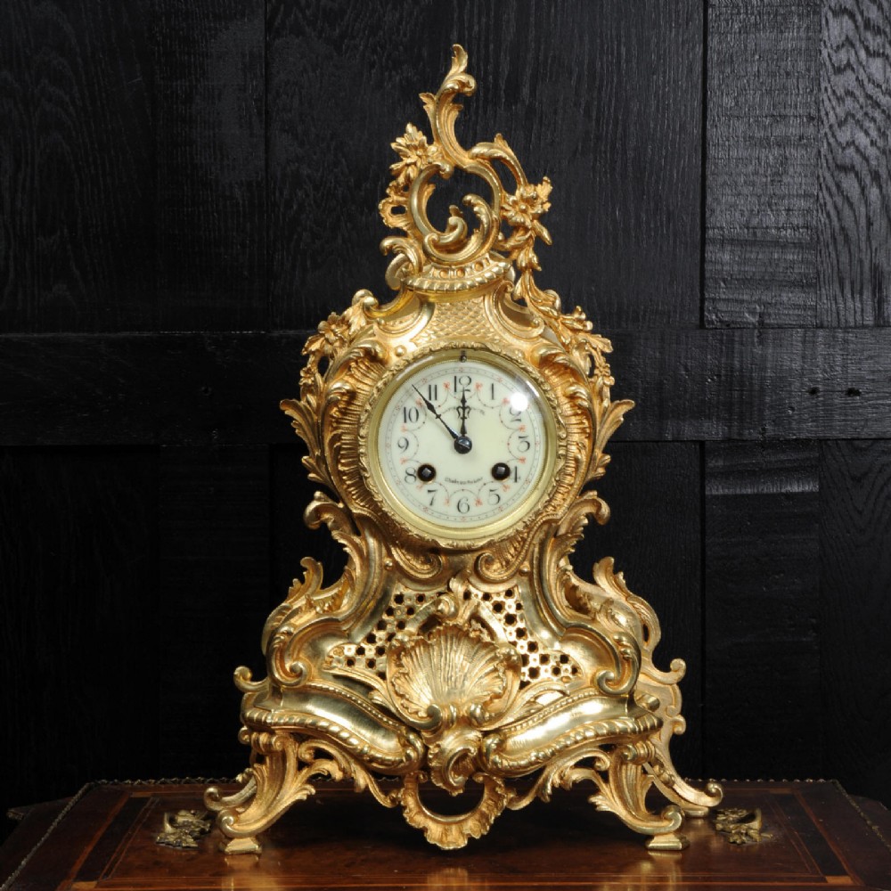 Japy Freres Rococo Gilt Bronze Boudoir Clock