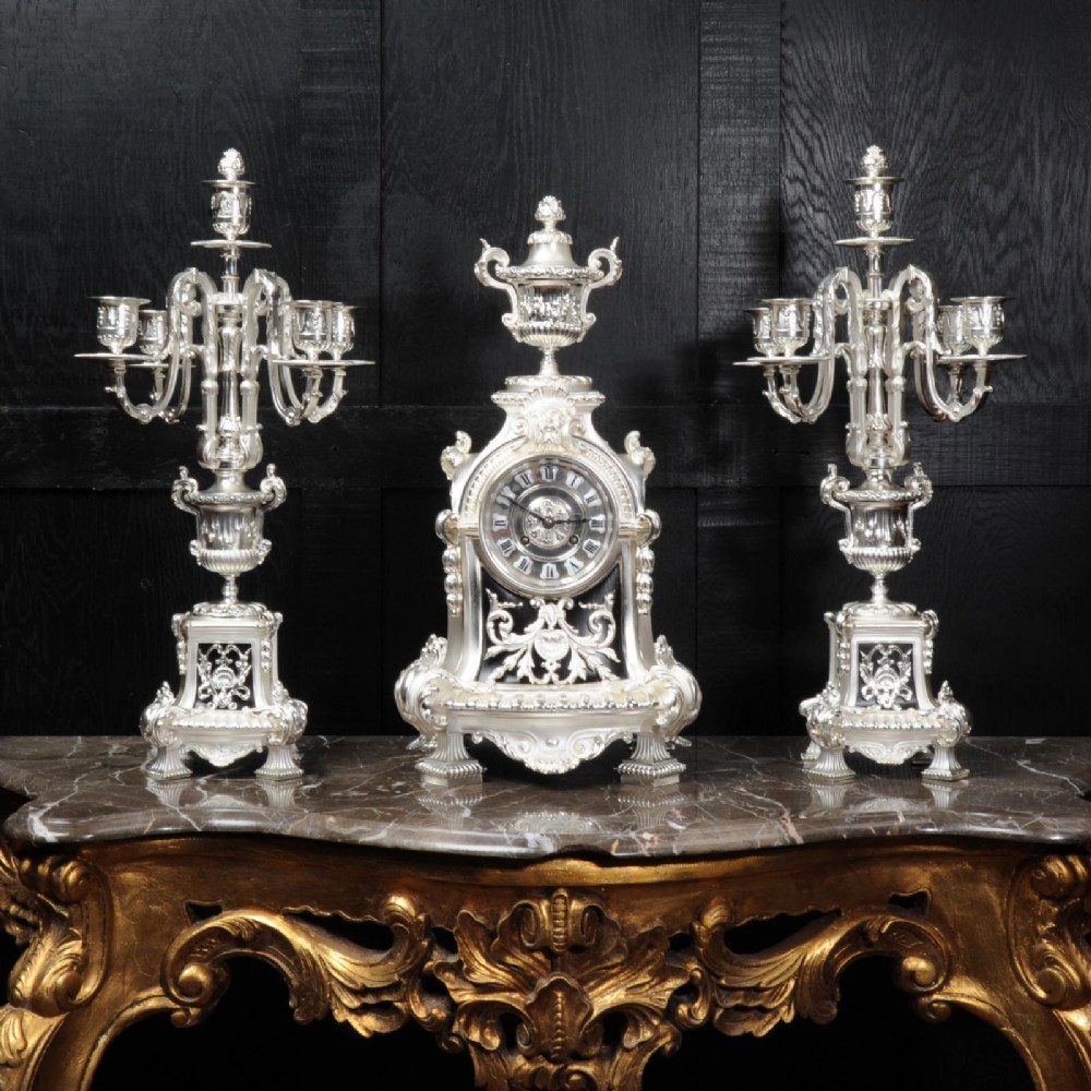 Spectacular Silver Clock Set by Samuel Marti