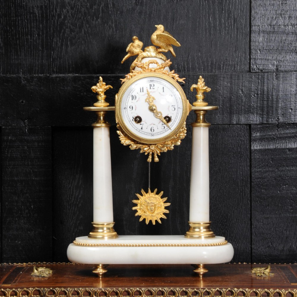 Antique French Marble and Ormolu Portico Clock