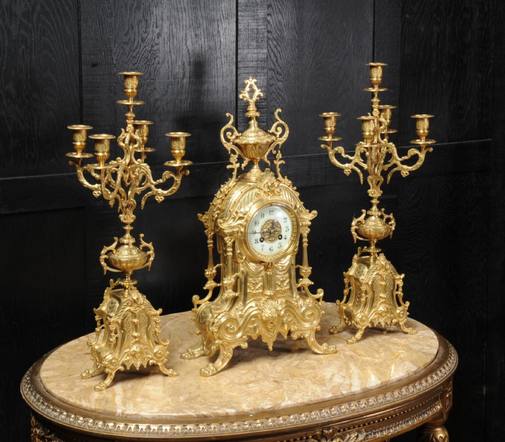 Antique French Gilt Bronze Clock Set