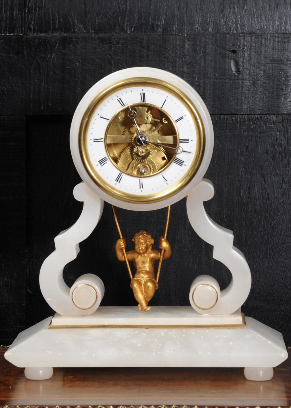Rare Eugéne Farcot Cherub On A Swing Boudoir Clock Antique French