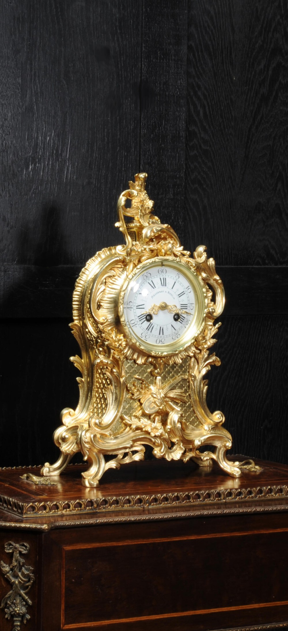 Antique French Gilt Bronze Rococo Clock by Vincenti et Cie
