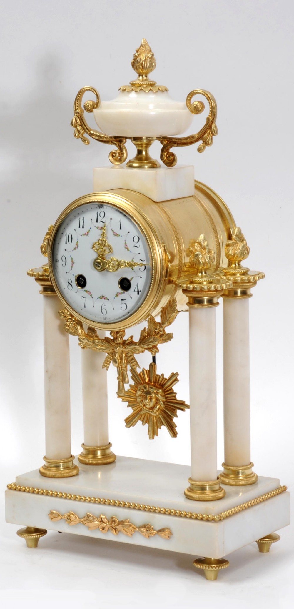 Japy Freres White Marble and Ormolu Antique French Portico Clock