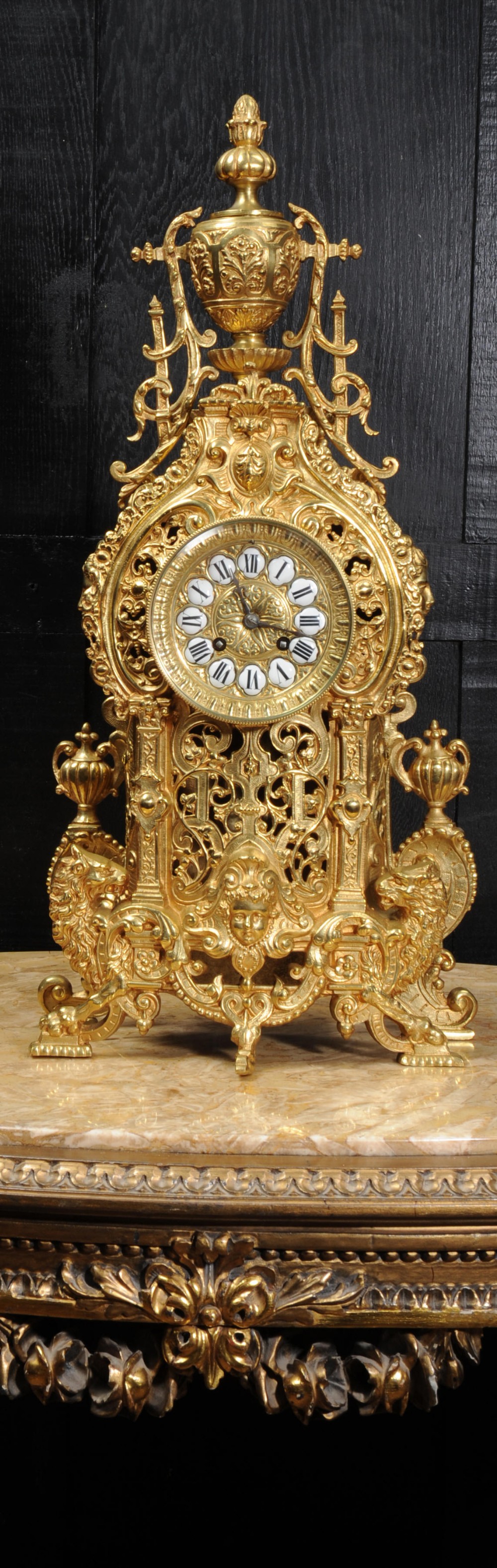 Large Antique French Gilt Bronze Baroque Clock