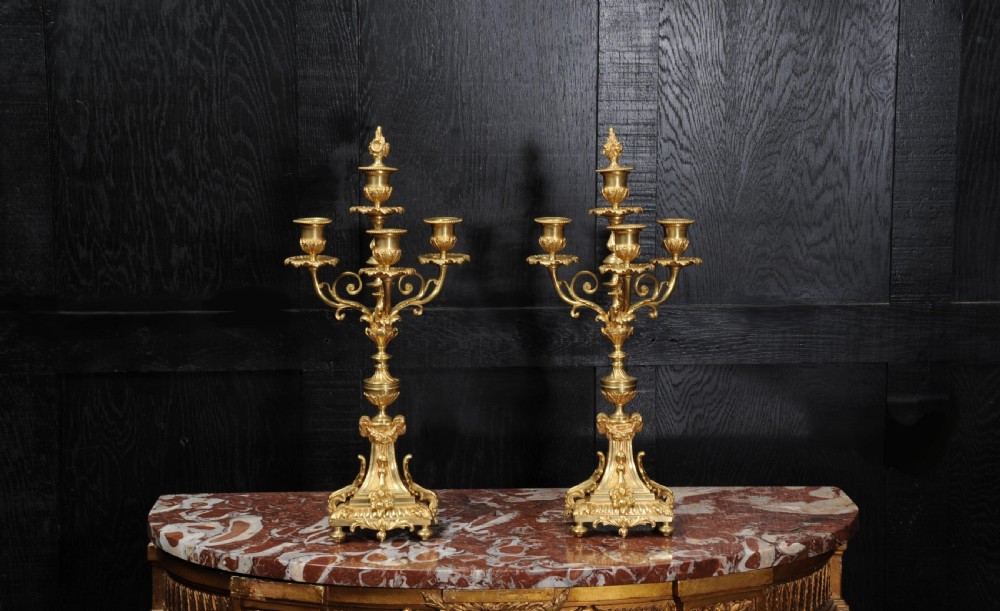 Antique French Louis XVI Pair of Gilt Bronze Candelabra View II