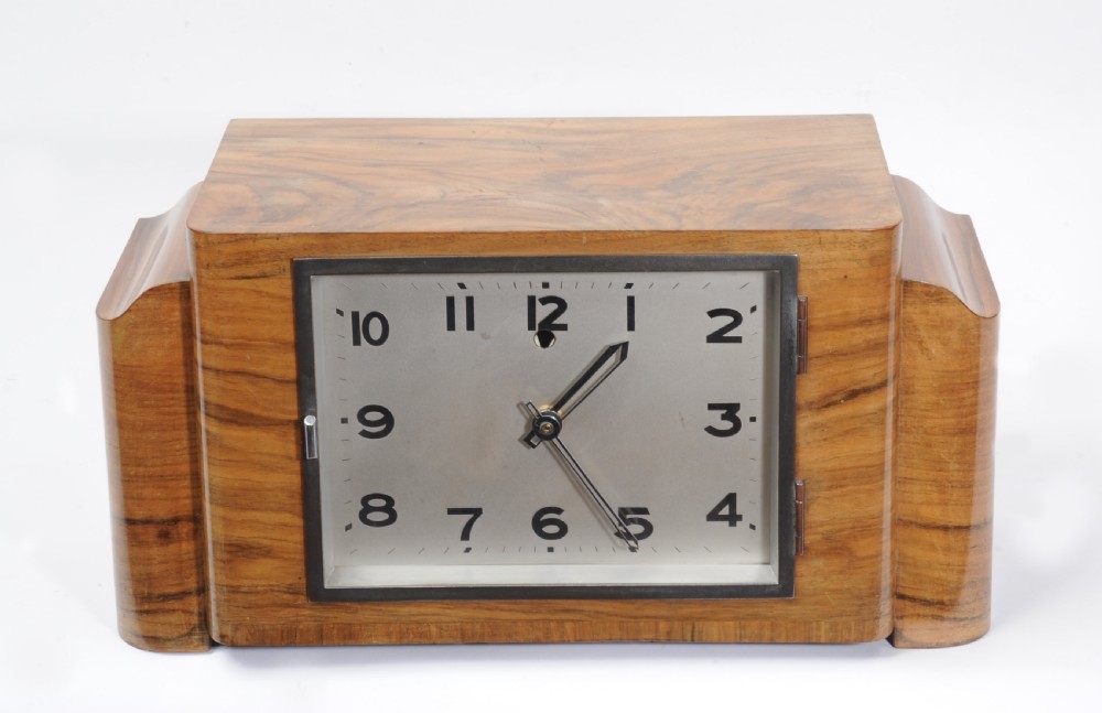 Large Art Deco Walnut Veneered Clock