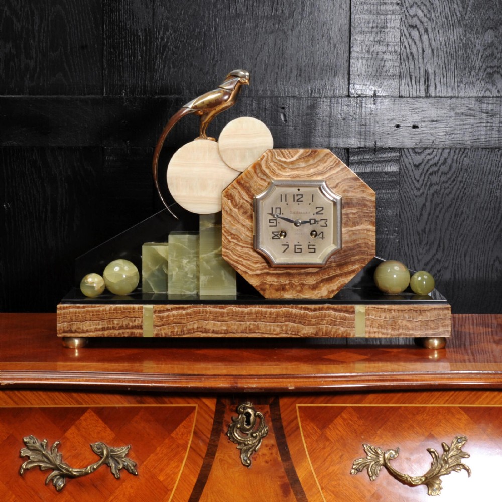 Art Deco French Clock - Onyx and Bronze by F. H. Danvin (sculptor)