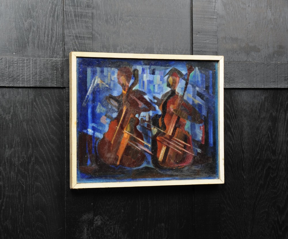 The Bassists - Original Mid century Abstract Oil Painting by William Ernst Burwell, FRSA View II