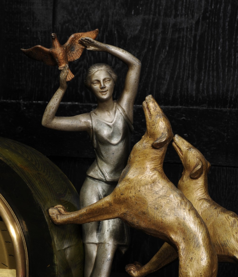 Art Deco Clock ~ Girl, Bird and Dogs by Pierre Sega and Japy Freres View XII