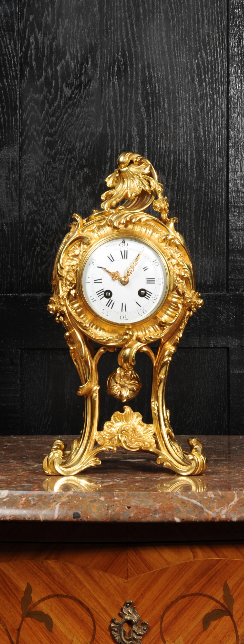 Superb Rococo Antique French Ormolu Clock with Visible Pendulum by Emile Colin, Paris