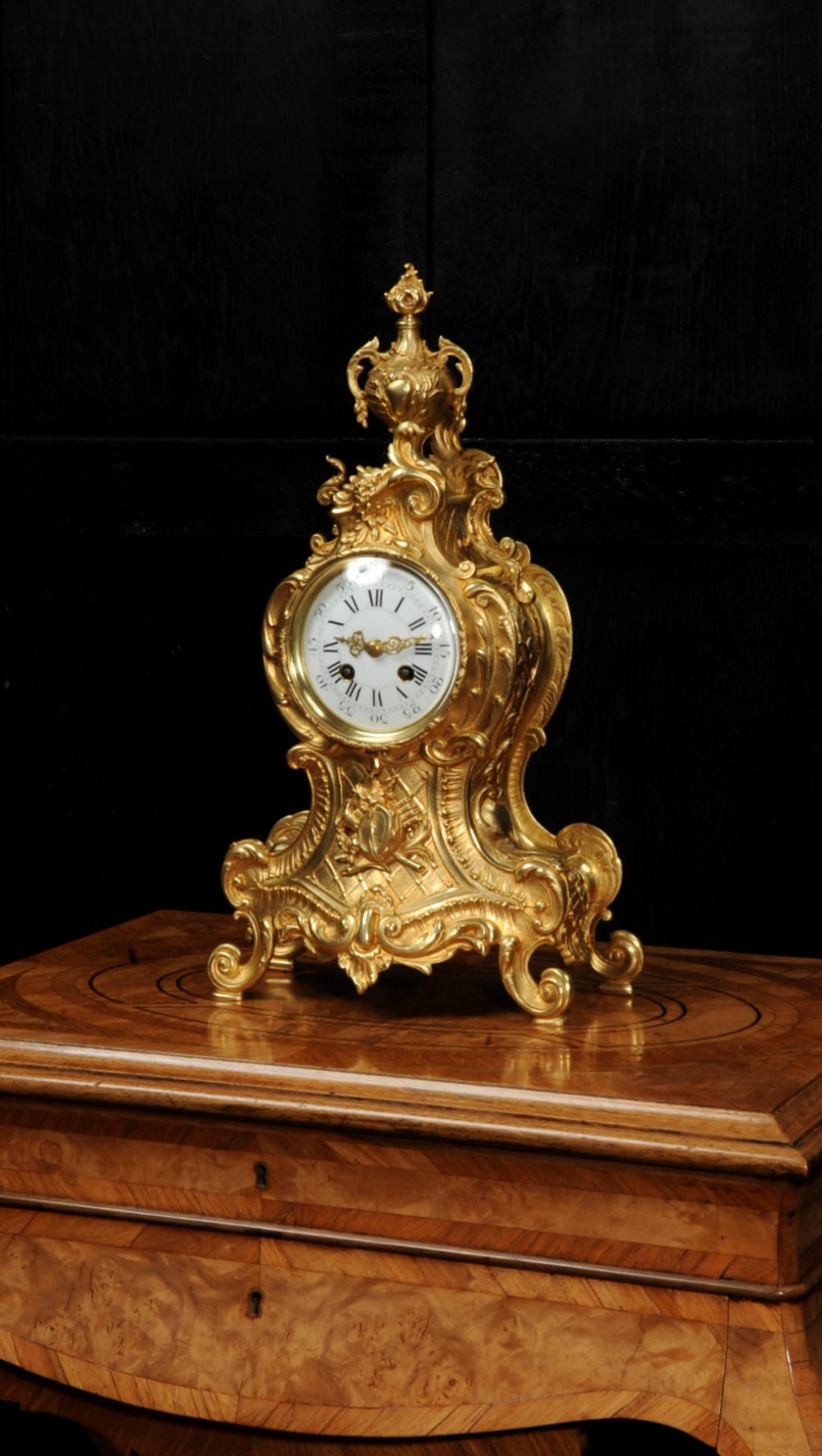 Antique French Gilt Bronze Rococo Clock by A.D. Mougin