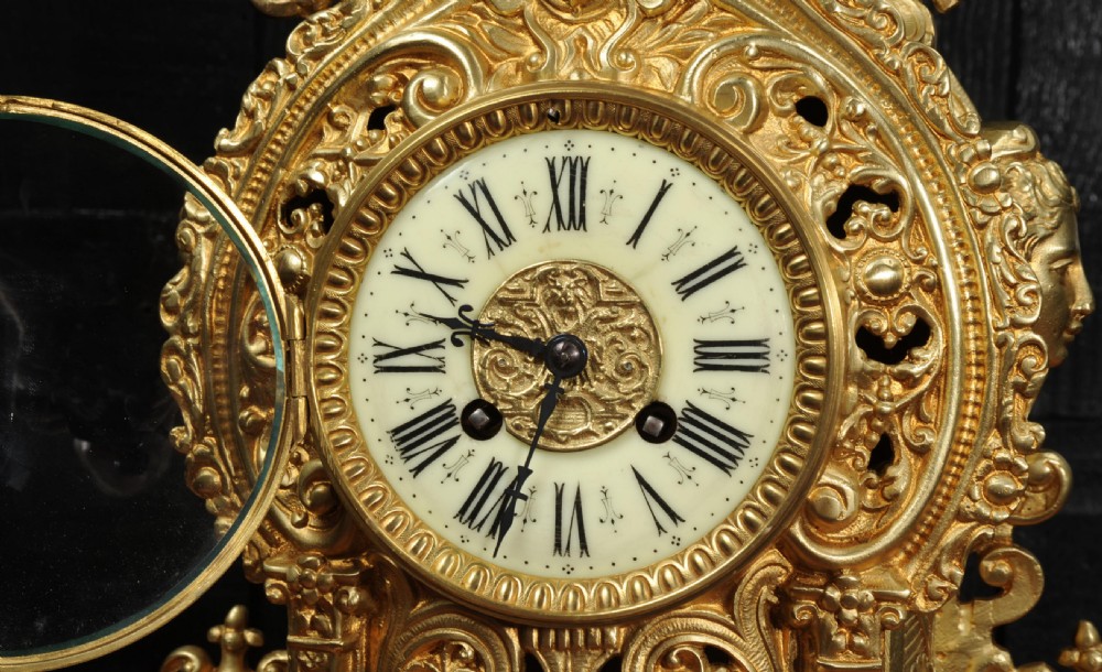 Large Antique French Gilt Bronze Baroque Clock by Louis Japy View XVI