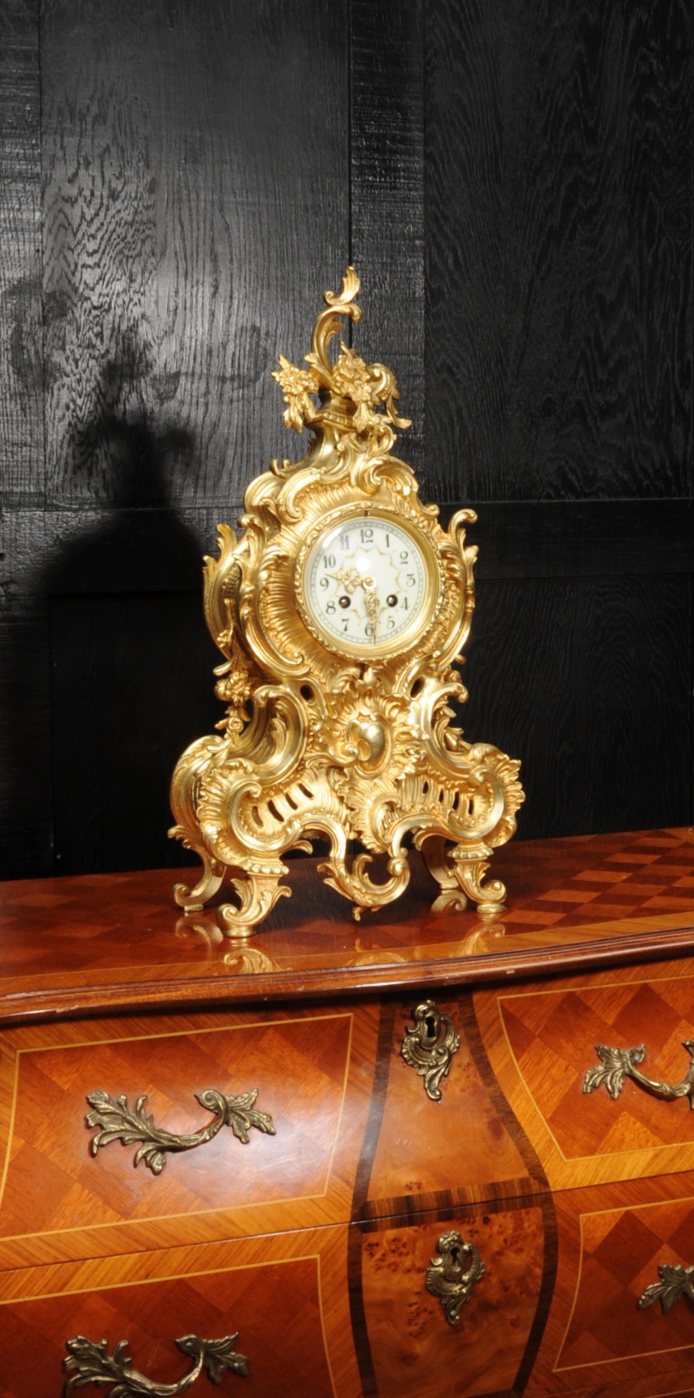 Large Antique French Gilt Bronze Rococo Clock by Japy Freres