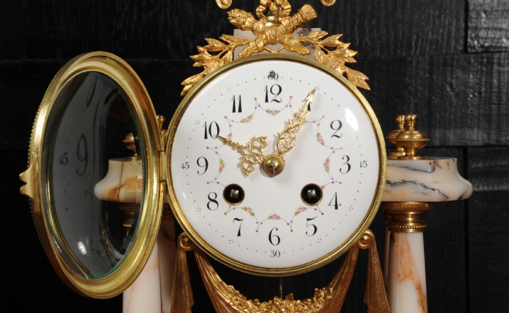 Antique French Ormolu and Specimen Marble Portico Clock by Fritz Marti View XVI
