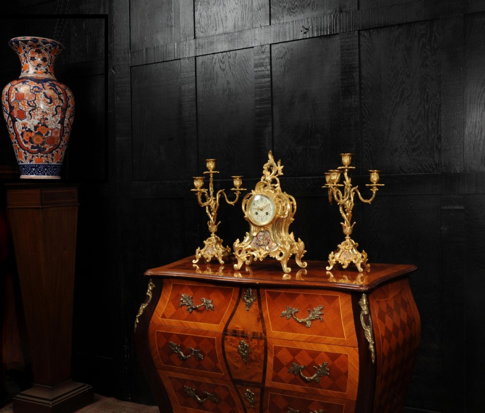 Cloisonné Enamel Mounted Antique French Gilt Bronze Clock Set View VII