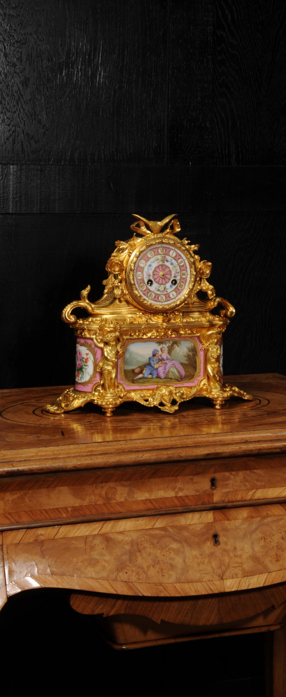 Sevres Porcelain and Ormolu Antique French Boudoir Clock
