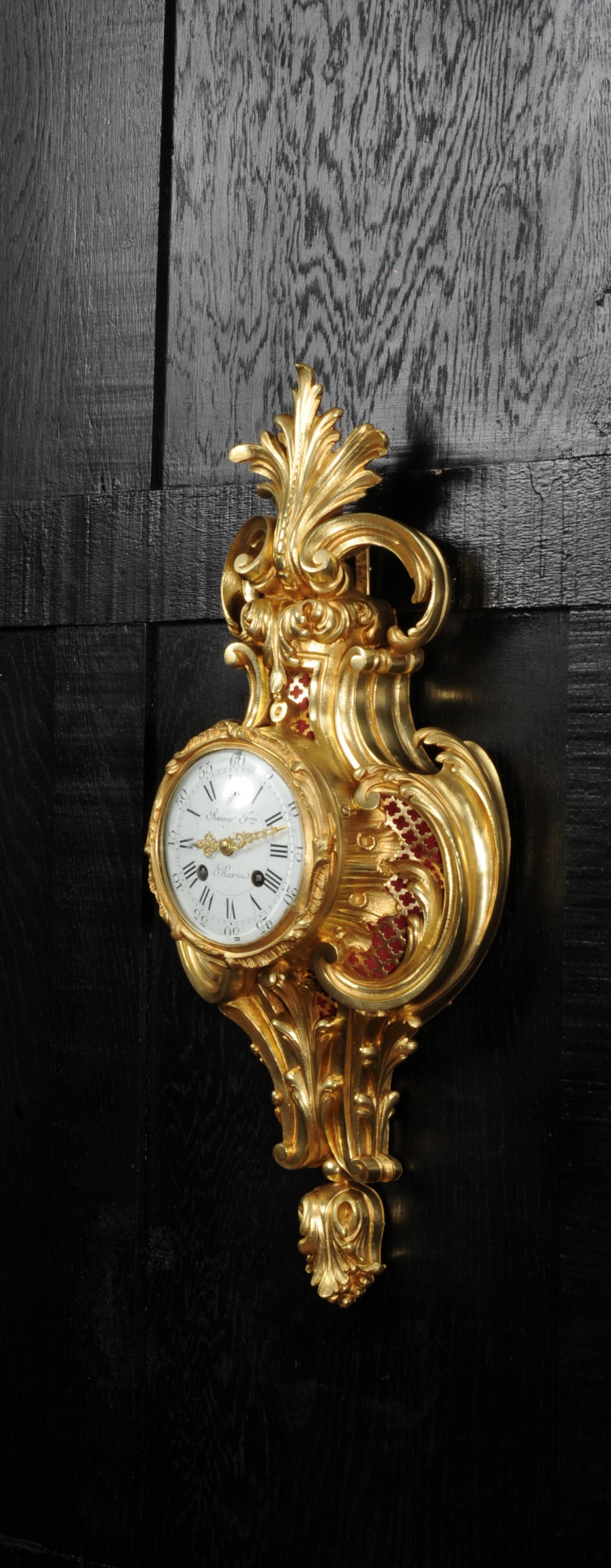 Raingo Freres Louis XV Rococo Gilt Bronze Antique French Cartel Wall Clock