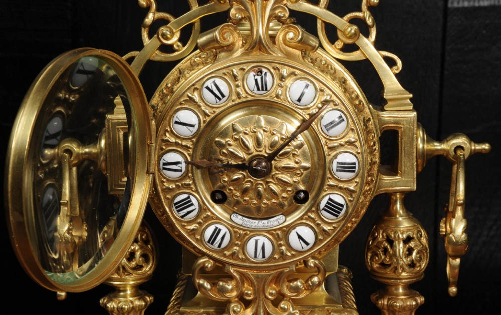 Japy Freres Antique French Gilt Bronze Baroque Clock View XIII