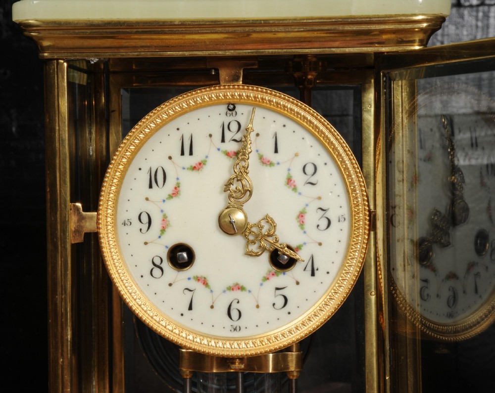 Antique French Four Glass Crystal Regulator Clock Set in Onyx and Ormolu View XIII