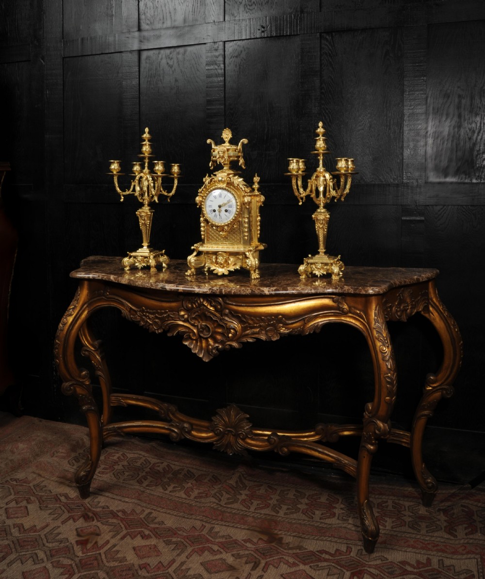 Antique French Gilt Bronze Baroque Clock Set View IV