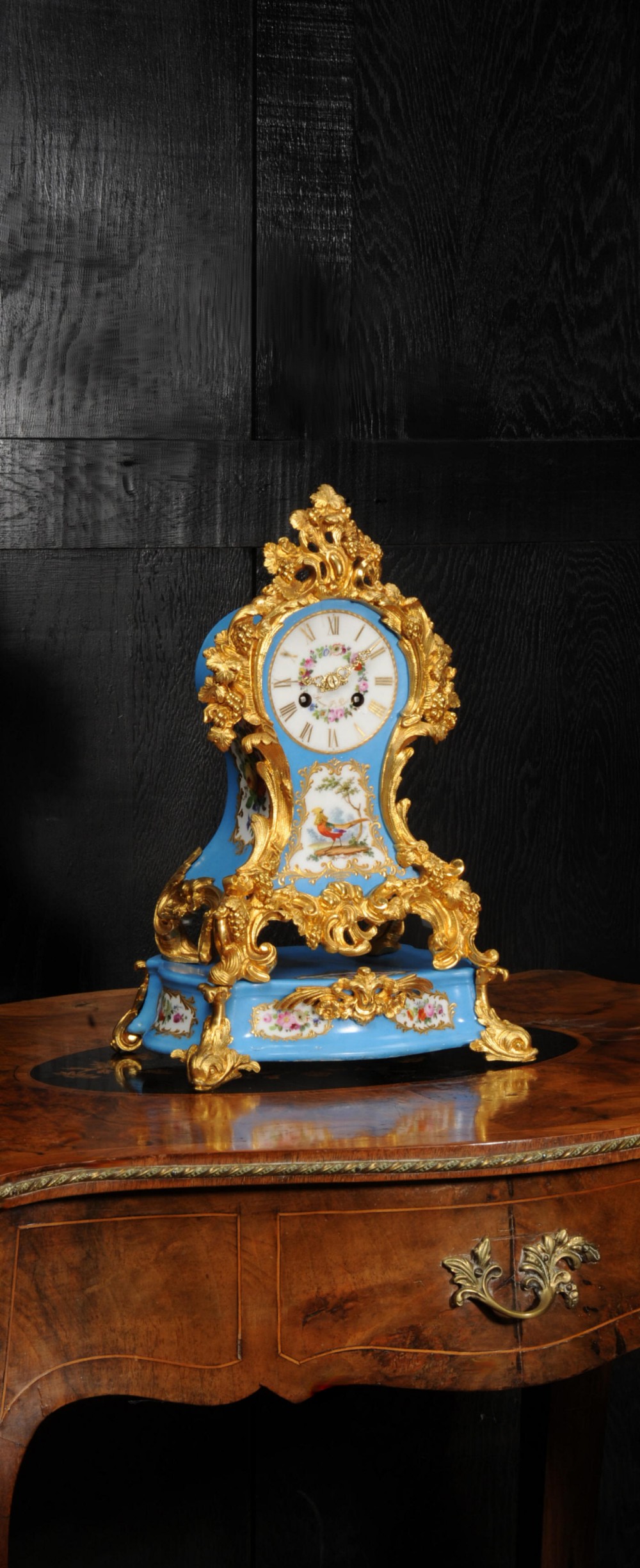Early Ormolu and Porcelain Antique French Clock by Raingo Freres