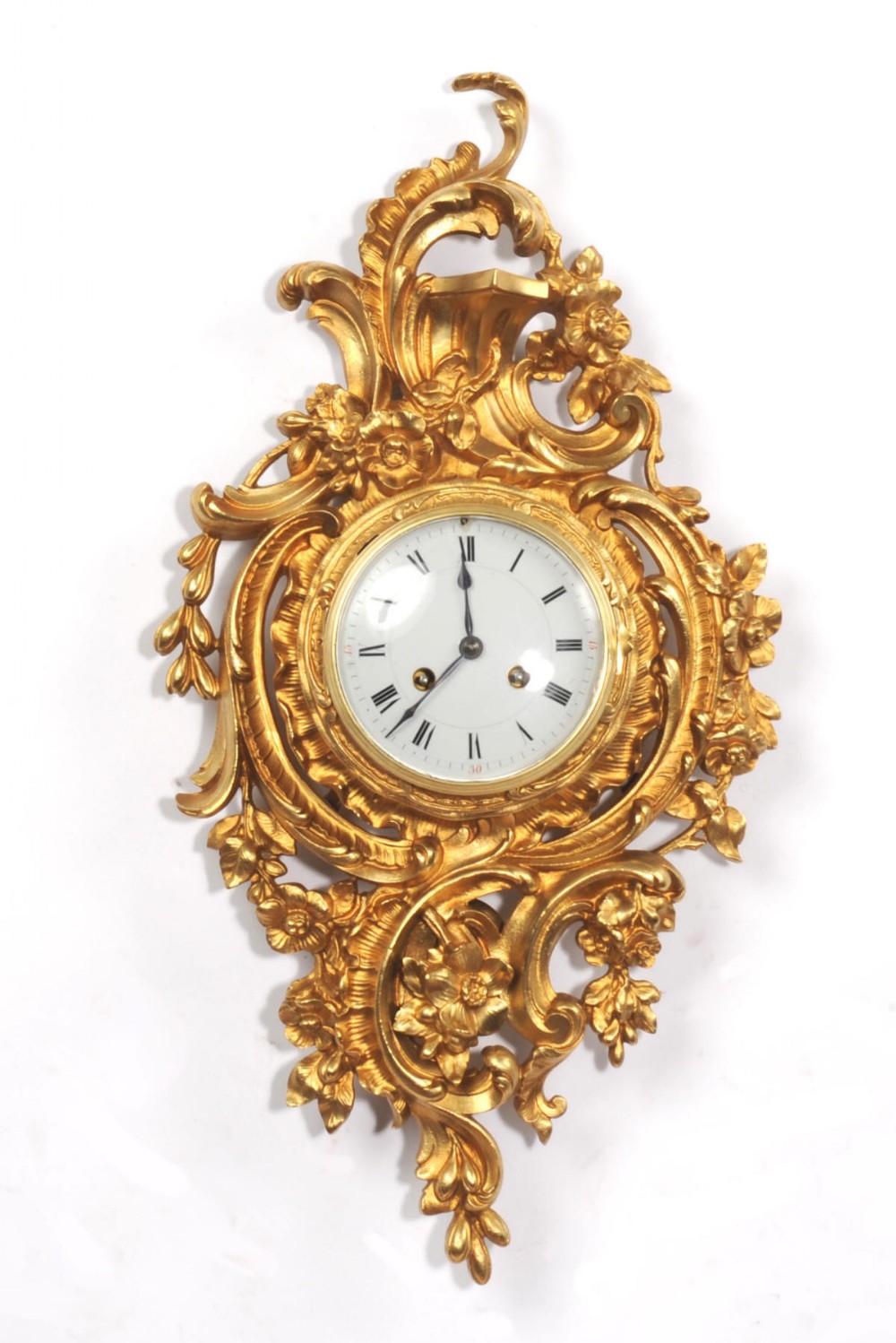 Antique French Gilt Bronze Rococo Cartel Wall Clock