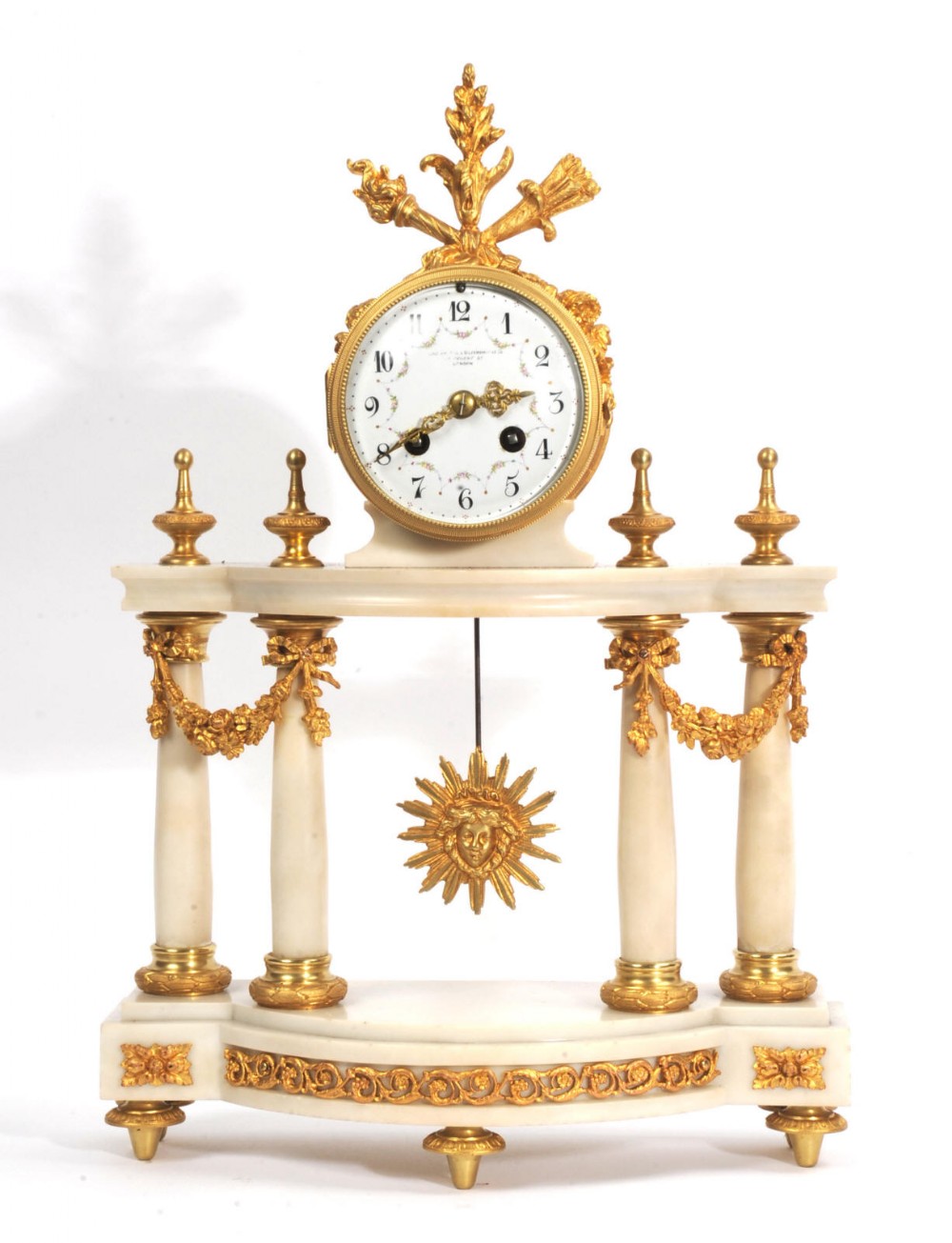 Antique French Louis XVI Marble and Ormolu Portico Clock
