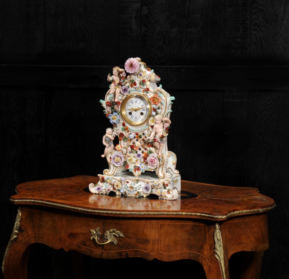 Antique French Rococo Porcelain Clock View VII