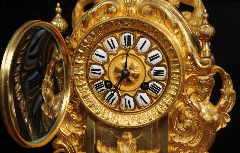 Antique French Ormolu Clock - Lions Rampant View XVIII