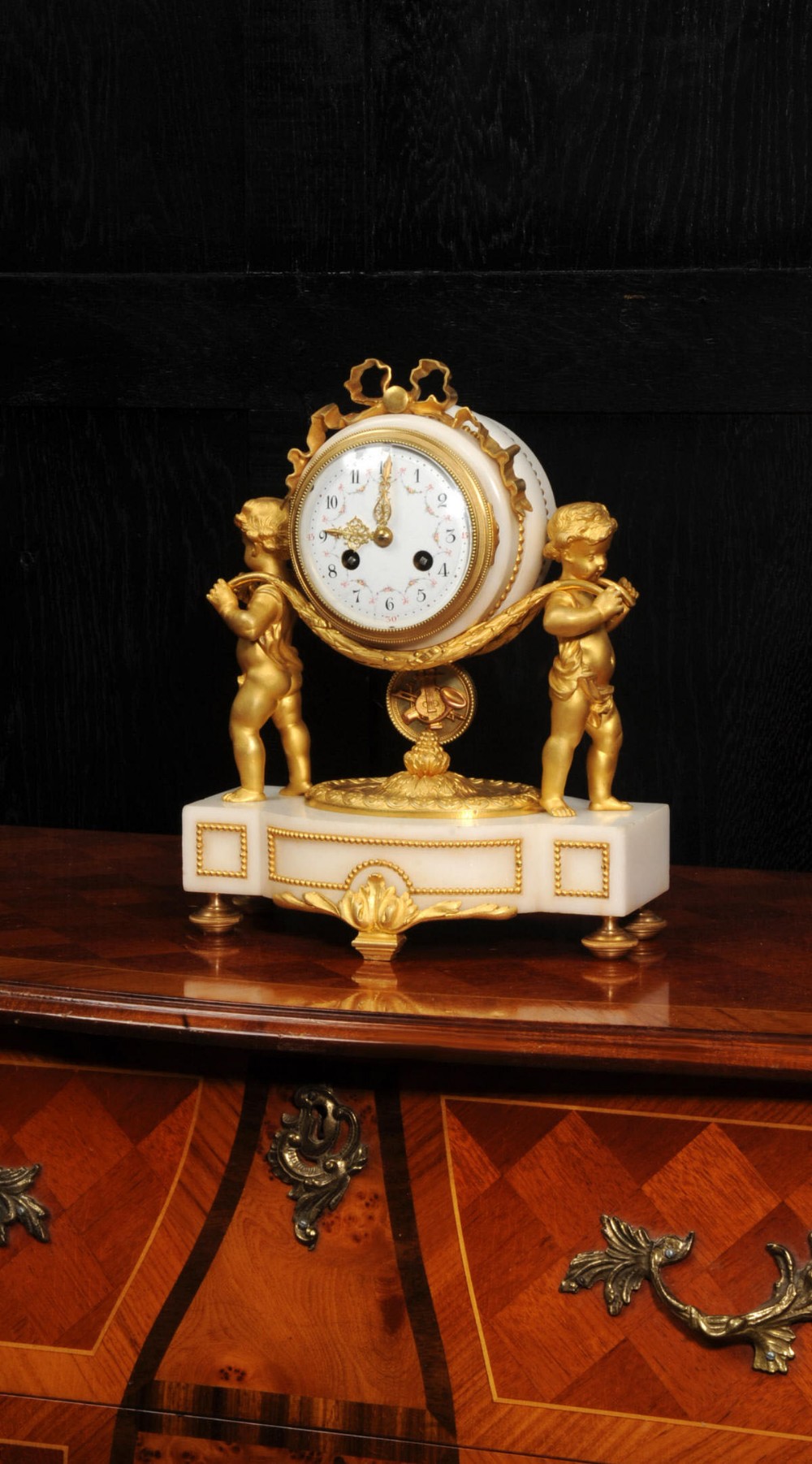 Antique French Ormolu and White Marble Clock ~ Cherubs  