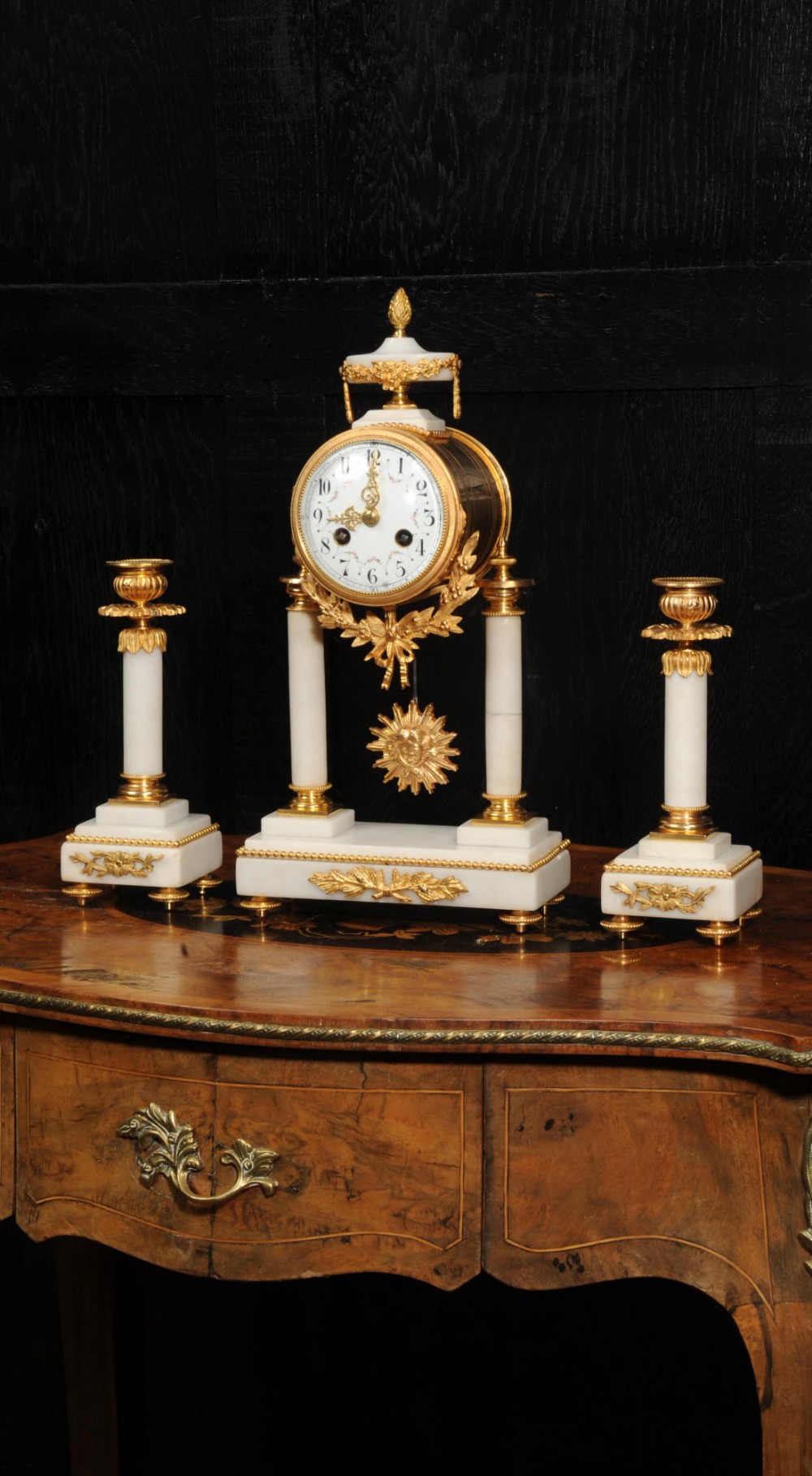 Antique French Ormolu and Marble Portico Clock Set