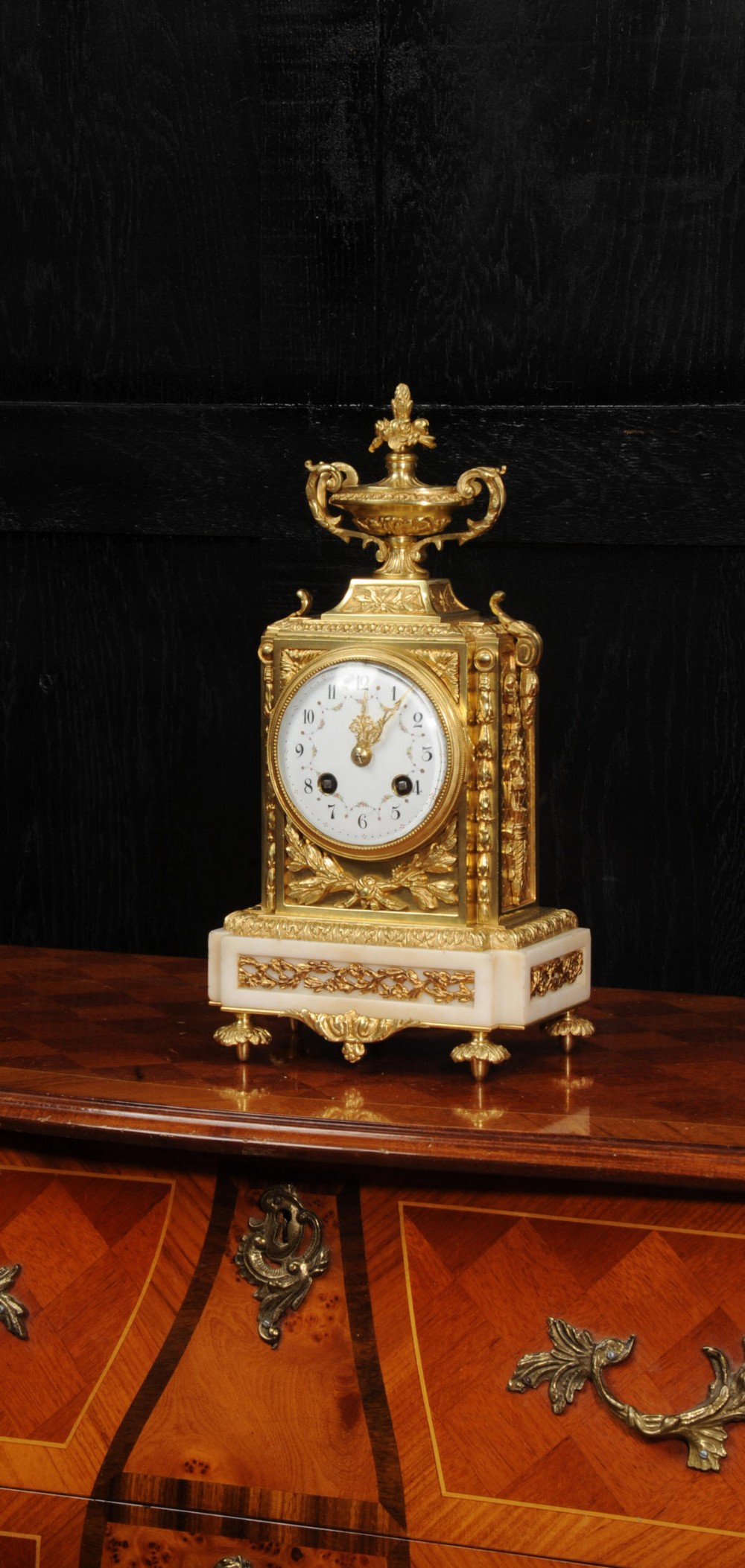 Antique French Ormolu and White Marble Louis XVI Clock