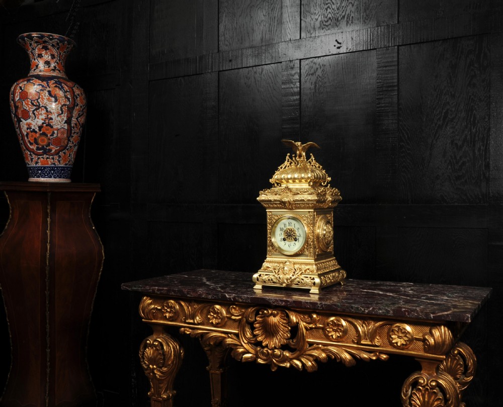 Antique French Gilt Bronze Table Clock ~ Eagle View VI