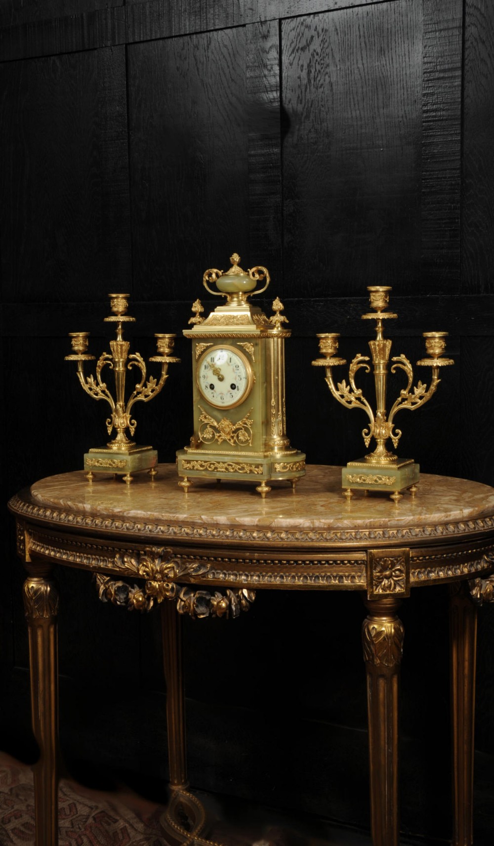 Ormolu and Onyx Louis XVI Antique French Clock Set by Louis Japy