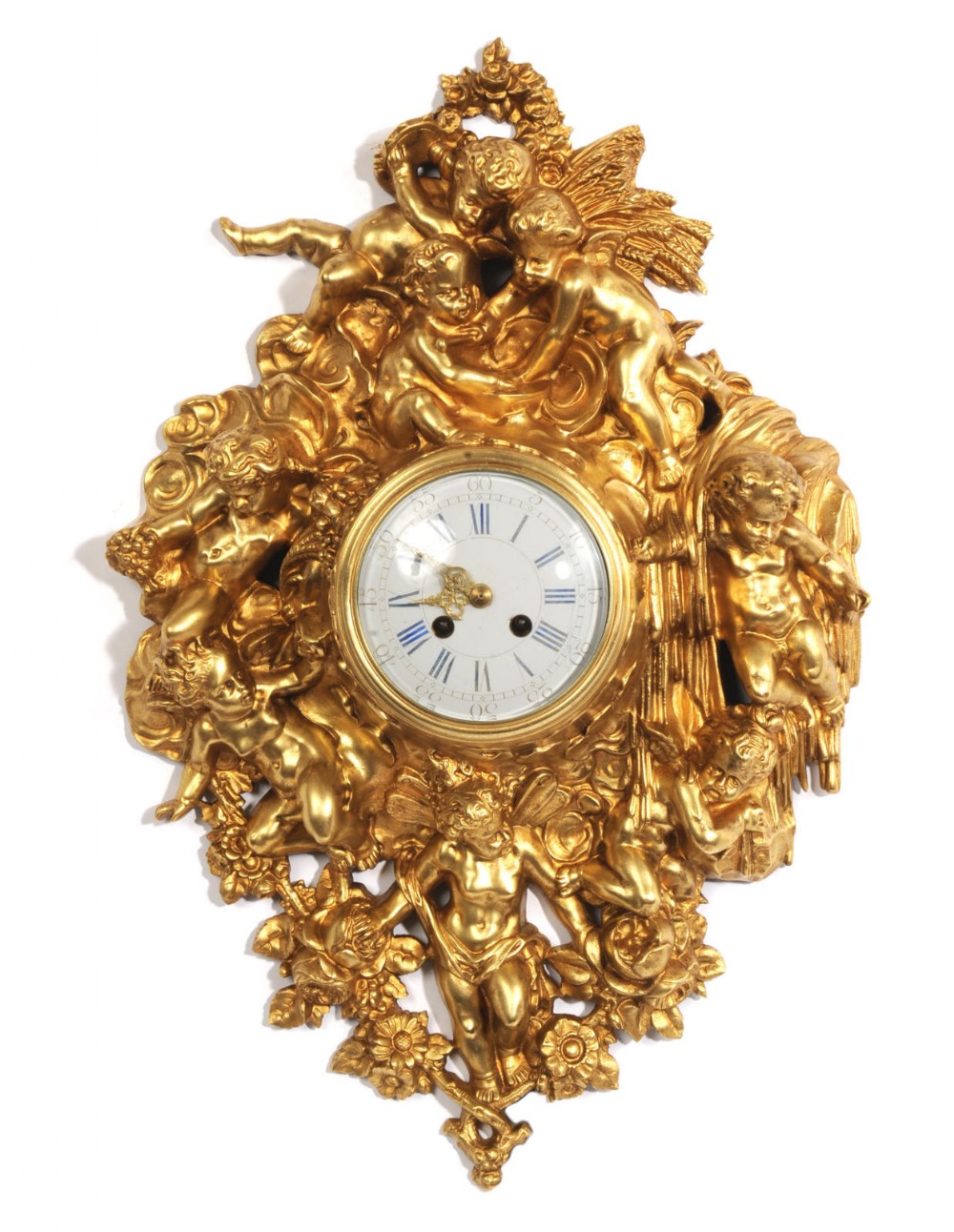 Japy Freres Rococo Gilt Bronze Cartel Wall Clock - Fully Restored