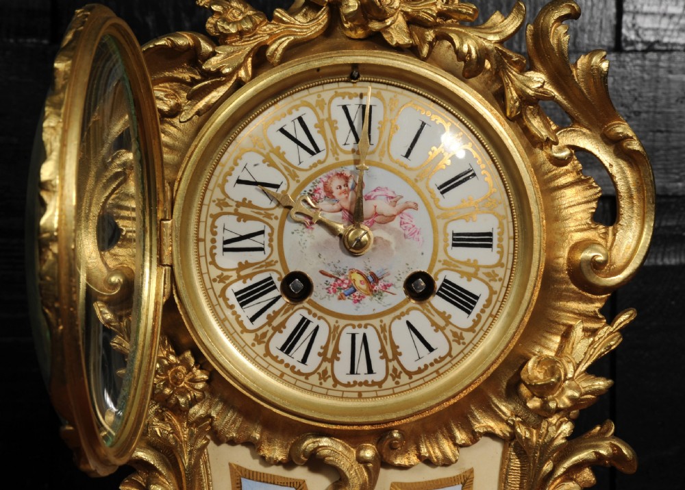 Antique French Gilt Bronze and Sevres Porcelain Clock View XIV