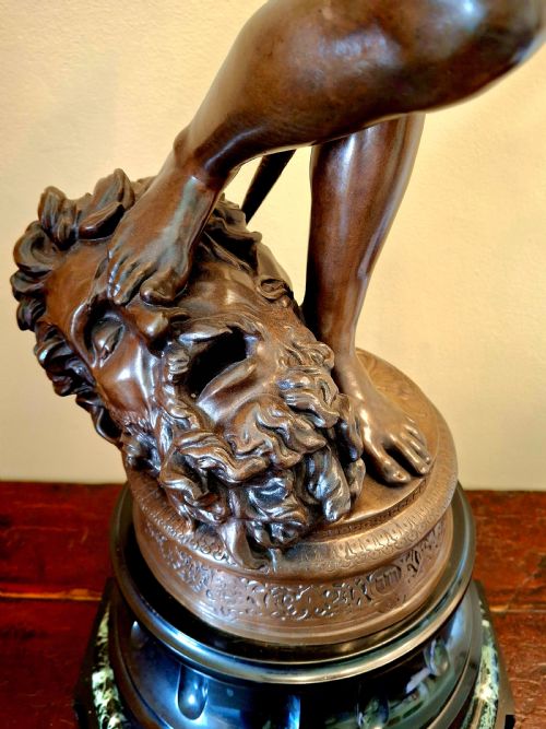 BRONZE STATUE OF DAVID AND GOLIATH ANTONIN MERCI DAVID VAINQUEUR 1880 - ADDITIONAL PHOTO 6