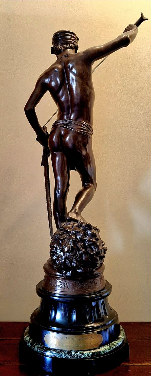 BRONZE STATUE OF DAVID AND GOLIATH ANTONIN MERCI DAVID VAINQUEUR 1880 - ADDITIONAL PHOTO 7