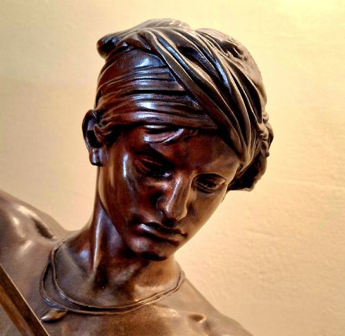 BRONZE STATUE OF DAVID AND GOLIATH ANTONIN MERCI DAVID VAINQUEUR 1880 - ADDITIONAL PHOTO 12