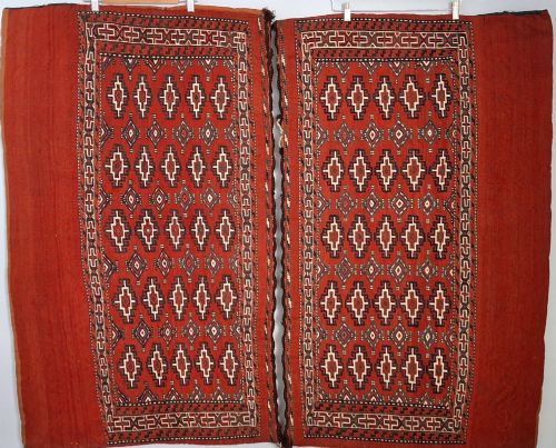 Antique Pair Turkoman Tekke Tribal Kilim Chuvals #3. Circa 1910.