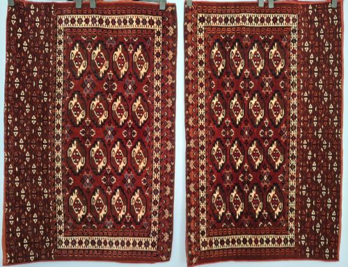 Rare Antique Pair Turkoman Tribal Chuvals (Carpet) #2. Circa 1910.