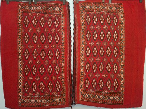 Antique Pair Turkoman Tekke Tribal Kilim Chuvals #2. Circa 1910.