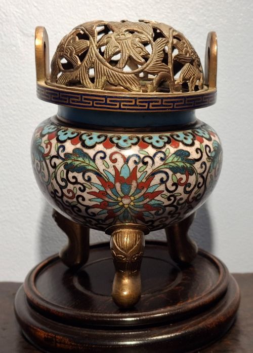 Chinese Cloisonne Enamel Tripod Censor. Circa 1850.