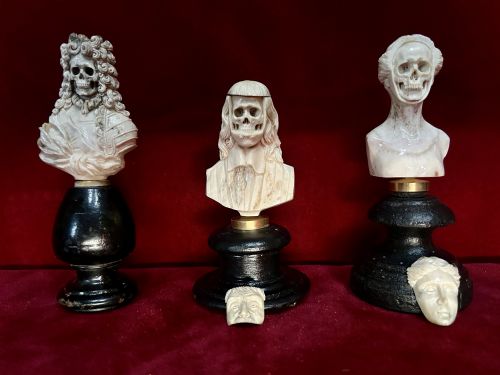 19th Century French Carved Bone Memento Mori Vanitas Skull Bust Of King ...