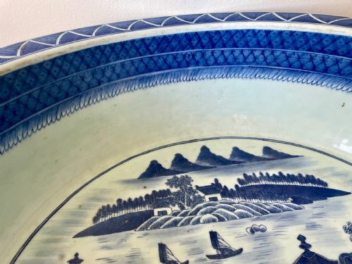 A LARGE 19TH C CHINESE BLUE AND WHITE BOWL WITH BAMBOO STAND - ADDITIONAL PHOTO 7